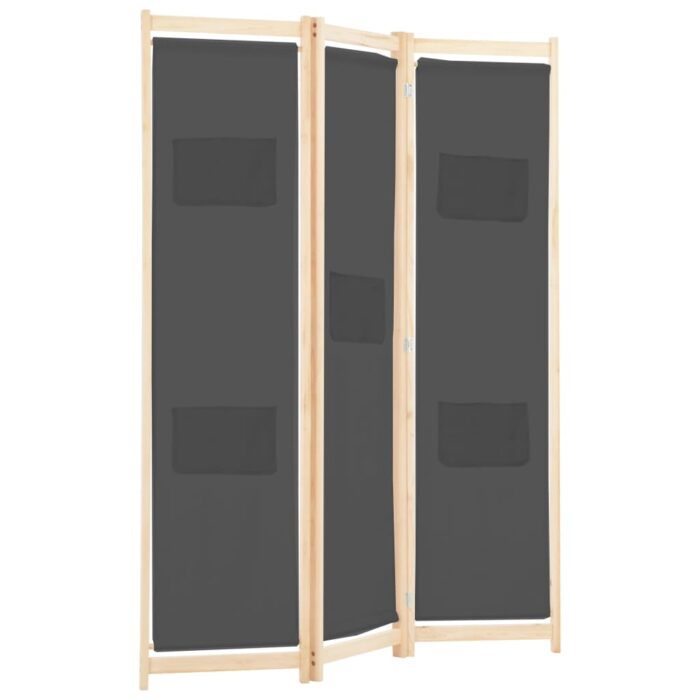 Διαχωριστικό Δωματίου με 3 Πάνελ Γκρι 120x170x4 εκ. Υφασμάτινο - Image 3