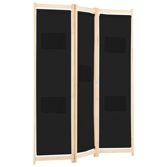 Διαχωριστικό Δωματίου με 3 Πάνελ Μαύρο 120x170x4 εκ. Υφασμάτινο - Image 3