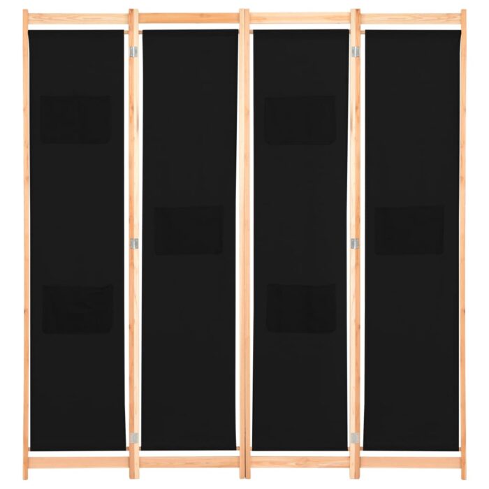 Διαχωριστικό Δωματίου με 4 Πάνελ Μαύρο 160x170x4 εκ. Υφασμάτινο - Image 2