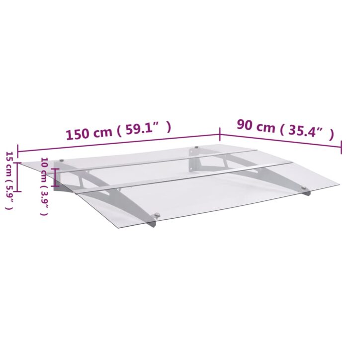 Στέγαστρο Πόρτας Ασημί / Διαφανές 150 x 90 εκ. Πολυανθρακικό - Image 6