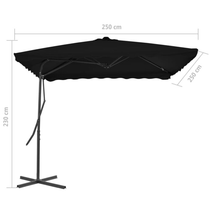 Ομπρέλα Κήπου Μαύρη 250x250x230 εκ. με Ατσάλινο Ιστό - Image 6