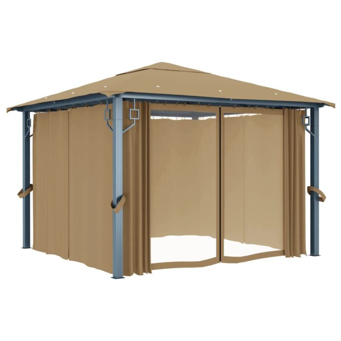 Κιόσκι με Κουρτίνα Taupe 300 x 300 εκ. Αλουμινίου - Image 2