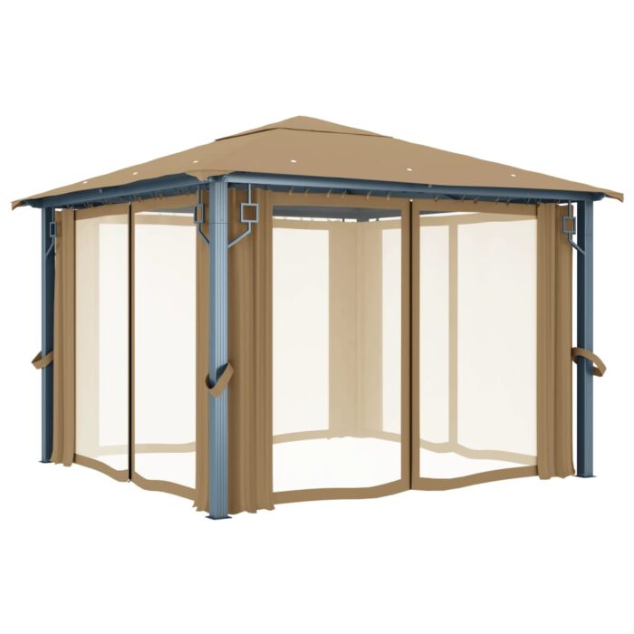 Κιόσκι με Κουρτίνα Taupe 300 x 300 εκ. Αλουμινίου - Image 3