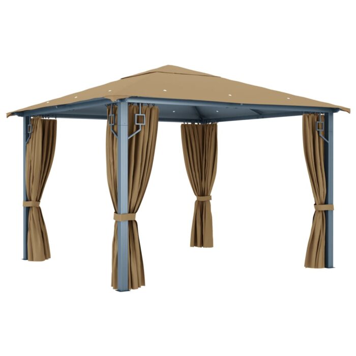 Κιόσκι με Κουρτίνα Taupe 300 x 300 εκ. Αλουμινίου - Image 4