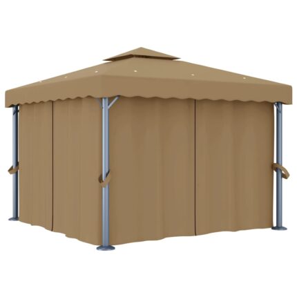 vidaXL Κιόσκι Taupe 3 x 3 μ. από Αλουμίνιο με Κουρτίνα