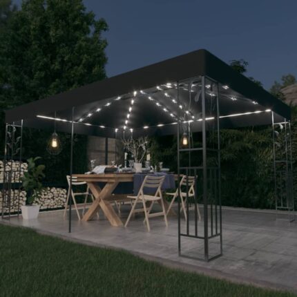 vidaXL Κιόσκι με Διπλή Οροφή και Φωτάκια LED Ανθρακί 3 x 4 μ.