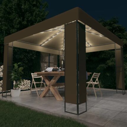 vidaXL Κιόσκι με Διπλή Οροφή και Φωτάκια LED Taupe 3 x 3 x 2