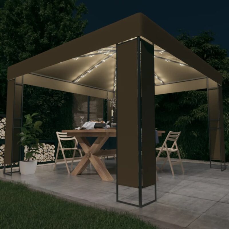vidaXL Κιόσκι με Διπλή Οροφή και Φωτάκια LED Taupe 3 x 3 x 2