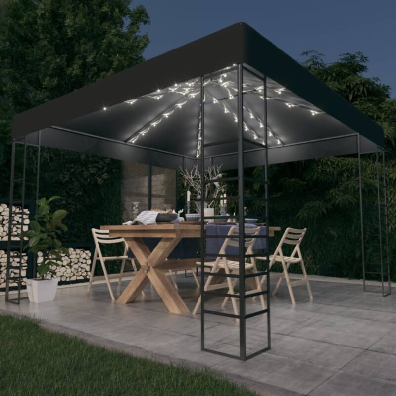 vidaXL Κιόσκι με Φωτάκια LED Ανθρακί 3 x 3 μ.