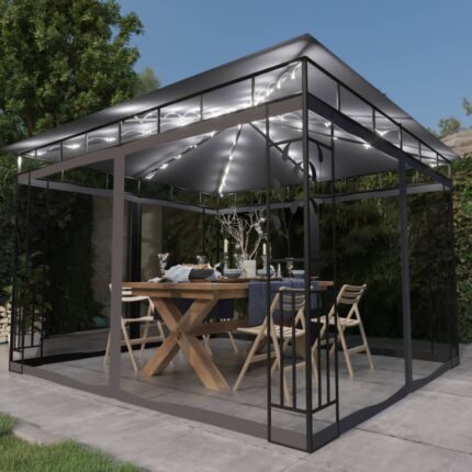 vidaXL Κιόσκι με Σήτα και Φωτάκια LED Ανθρακί 3 x 3 x 2