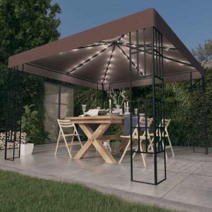 vidaXL Κιόσκι με Φωτάκια LED Taupe 3 x 3 μ.