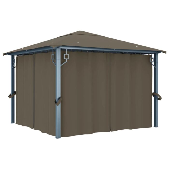 Κιόσκι με Κουρτίνα και Φωτάκια LED Taupe 3 x 3 μ. Αλουμινίου - Image 3