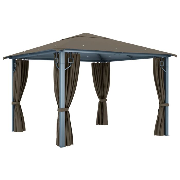 Κιόσκι με Κουρτίνα και Φωτάκια LED Taupe 3 x 3 μ. Αλουμινίου - Image 6