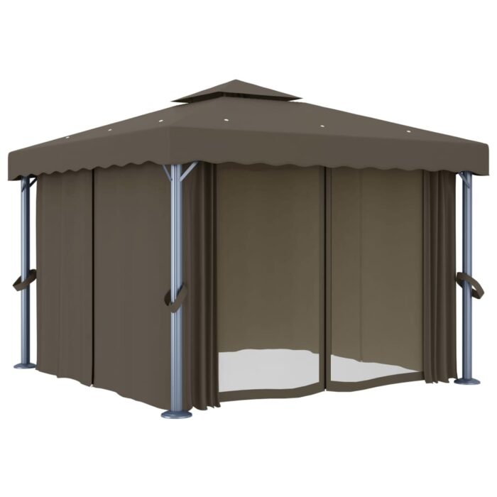 Κιόσκι με Κουρτίνα και Φωτάκια LED Taupe 3 x 3 μ. - Image 4