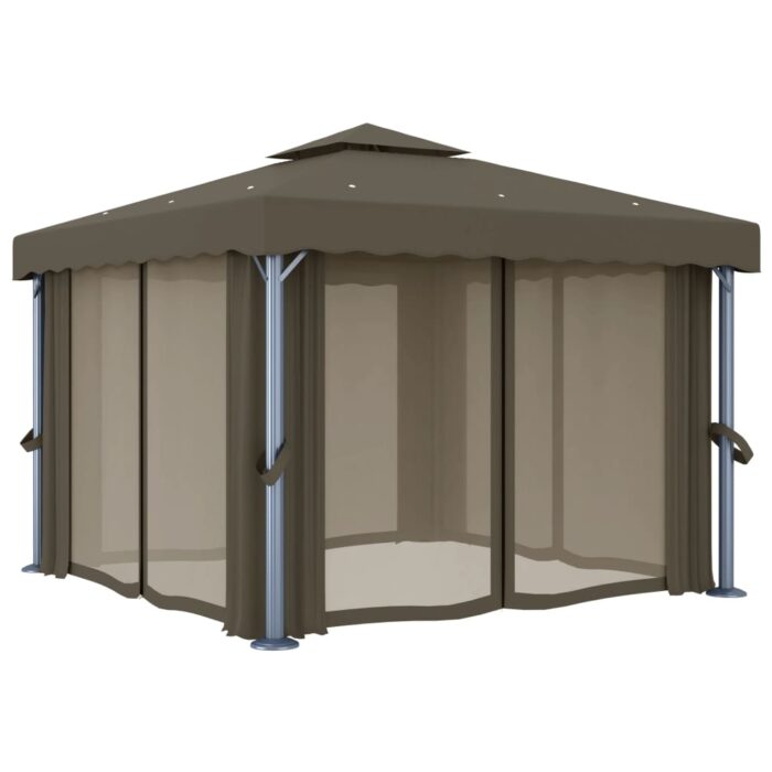 Κιόσκι με Κουρτίνα και Φωτάκια LED Taupe 3 x 3 μ. - Image 6