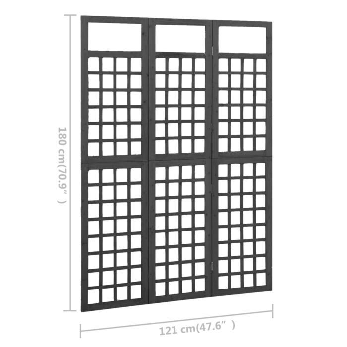 Διαχωριστικό Δωμ./Καφασωτό 3 Πάνελ Μαύρο 121x180 εκ Ξύλο Ελάτης - Image 6