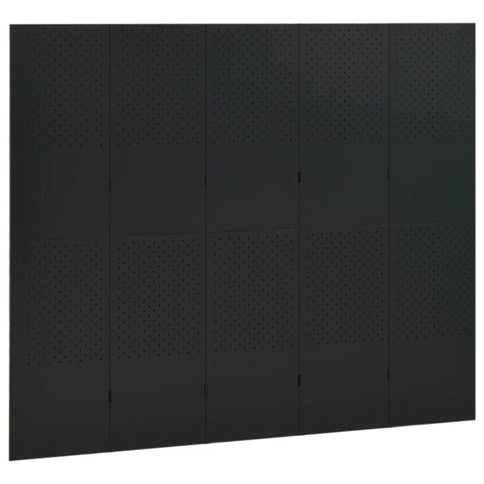 Διαχωριστικό Δωματίου με 5 Πάνελ Μαύρο 200 x 180 εκ. από Ατσάλι - Image 3