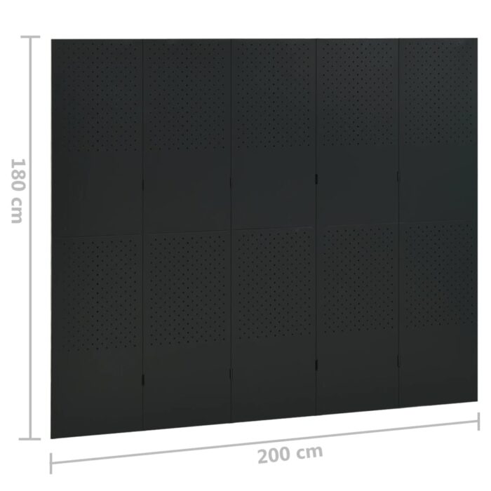 Διαχωριστικό Δωματίου με 5 Πάνελ Μαύρο 200 x 180 εκ. από Ατσάλι - Image 6