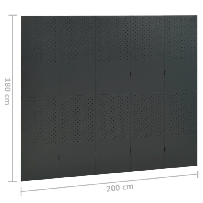 Διαχωριστικό Δωματίου με 5 Πάνελ Ανθρακί 200 x 180 εκ. από Ατσάλι - Image 6