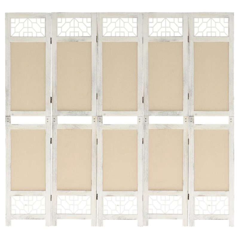 vidaXL Διαχωριστικό Δωματίου με 5 Πάνελ Κρεμ 175 x 165 εκ. Υφασμάτινο