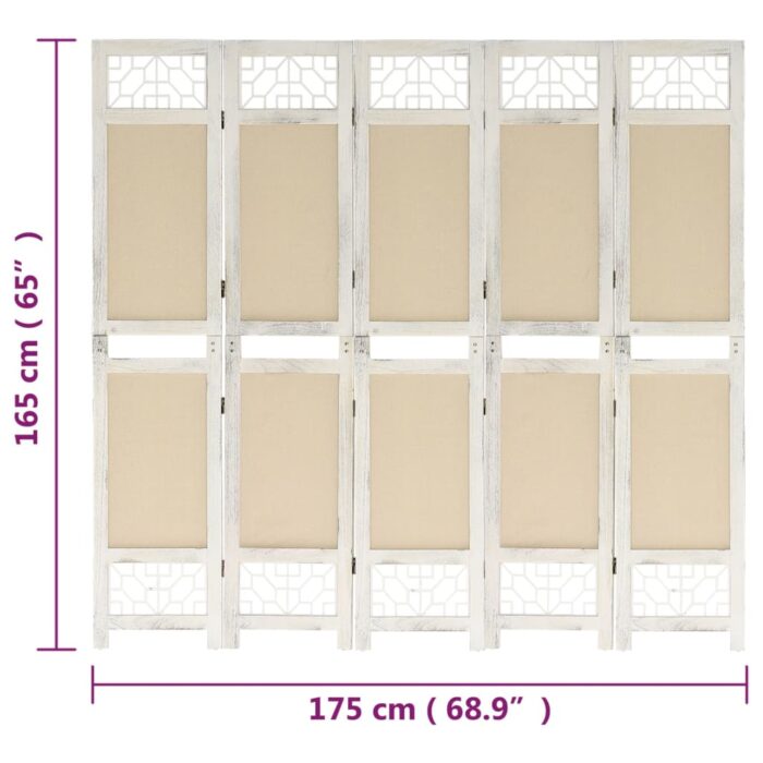 Διαχωριστικό Δωματίου με 5 Πάνελ Κρεμ 175 x 165 εκ. Υφασμάτινο - Image 7