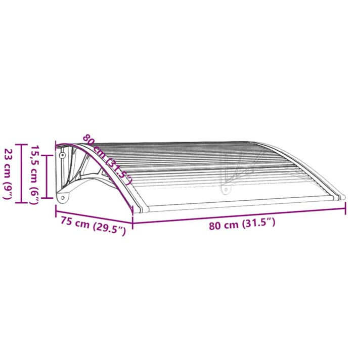 Στέγαστρο Πόρτας Μαύρο & Διαφανές 80 x 75 εκ από Πολυκαρβονικό - Image 7