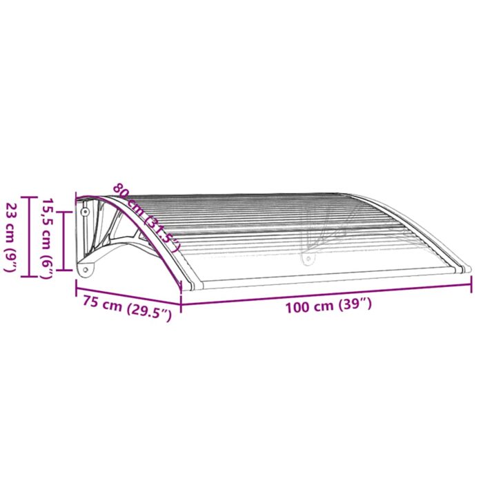 Στέγαστρο Πόρτας Μαύρο & Διαφανές 100 x 75 εκ από Πολυκαρβονικό - Image 7