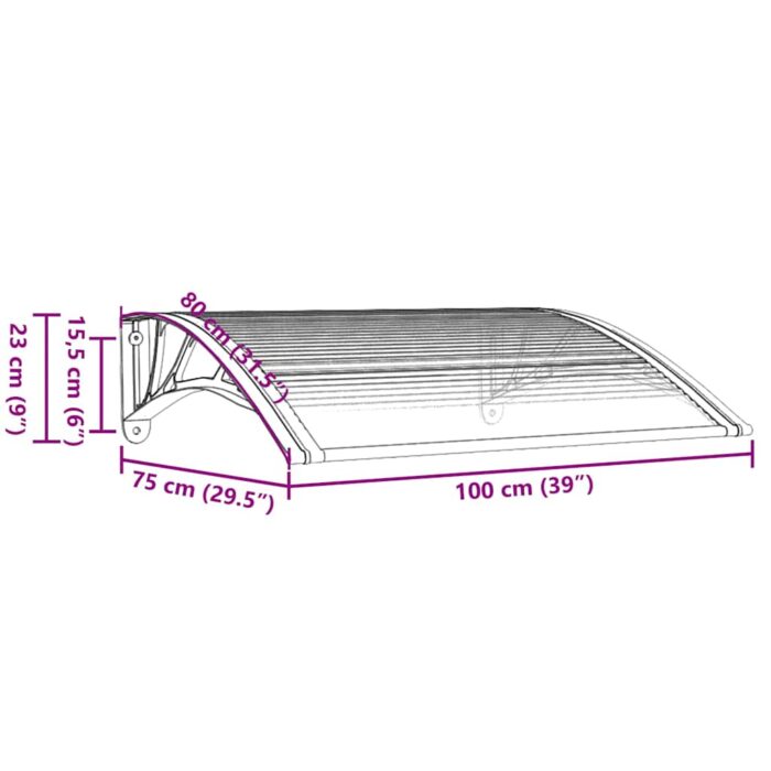 Στέγαστρο Πόρτας Γκρι & Διαφανές 100 x 75 εκ. από Πολυκαρβονικό - Image 7