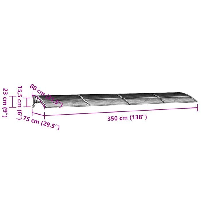 Στέγαστρο Πόρτας Μαύρο & Διαφανές 350 x 75 εκ από Πολυκαρβονικό - Image 7
