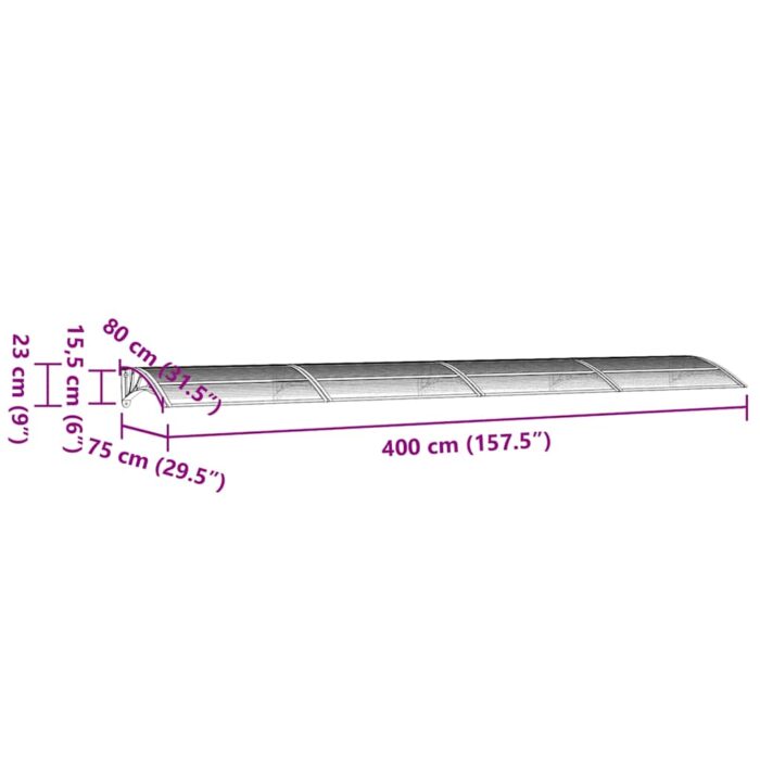 Στέγαστρο Πόρτας Γκρι & Διαφανές 400 x 75 εκ. από Πολυκαρβονικό - Image 7