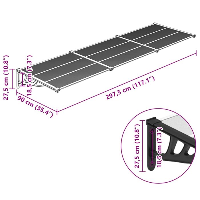 Στέγαστρο Πόρτας Μαύρο & Διαφανές 297,5x90 εκ από Πολυκαρβονικό - Image 6