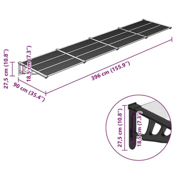 Στέγαστρο Πόρτας Μαύρο & Διαφανές 396x90 εκ από Πολυκαρβονικό - Image 6
