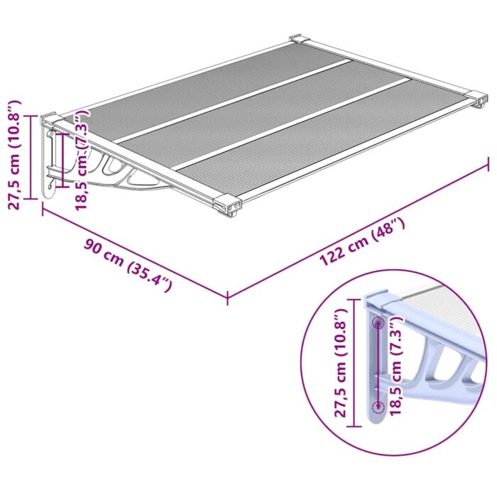 Στέγαστρο Πόρτας Γκρι & Διαφανές 122x90 εκ από Πολυκαρβονικό - Image 6
