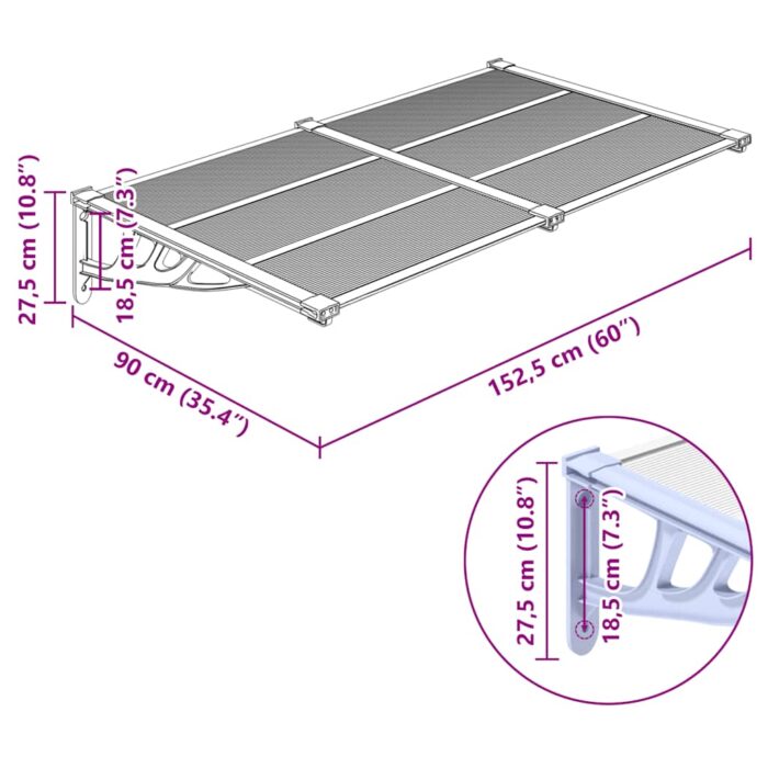 Στέγαστρο Πόρτας Γκρι & Διαφανές 152,5x90 εκ από Πολυκαρβονικό - Image 6