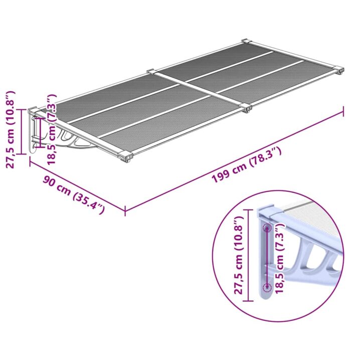 Στέγαστρο Πόρτας Γκρι & Διαφανές 199x90 εκ από Πολυκαρβονικό - Image 6