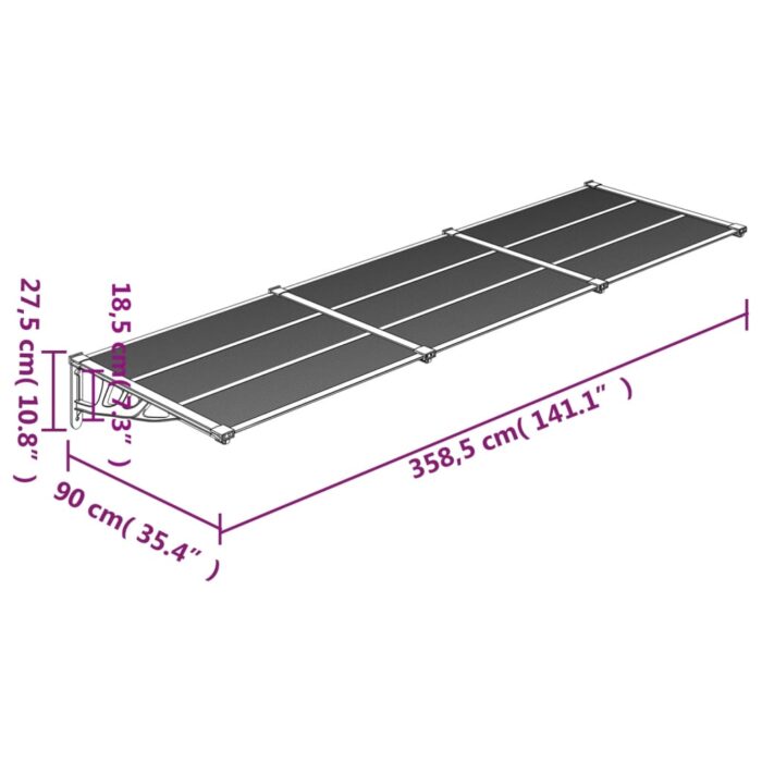 Στέγαστρο Πόρτας Γκρι & Διαφανές 358,5x90 εκ από Πολυκαρβονικό - Image 6