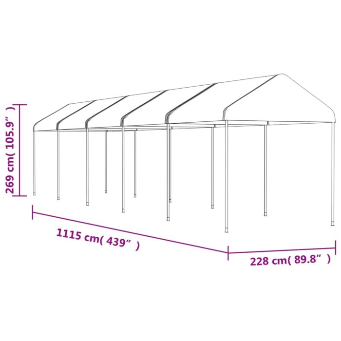 Κιόσκι με Τέντα Λευκό 11,15 x 2,28 x 2,69 μ. από Πολυαιθυλένιο - Image 5