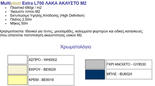 μουσαμάς ακαυστος Μ2 χρωματολόγιο