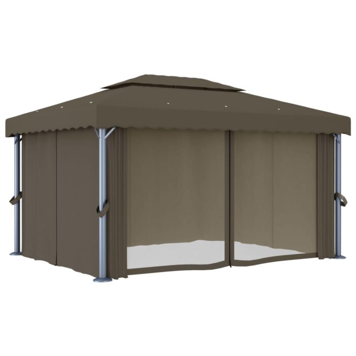 Κιόσκι με Κουρτίνα και Φωτάκια LED Taupe 4 x 3 μ. - Image 5