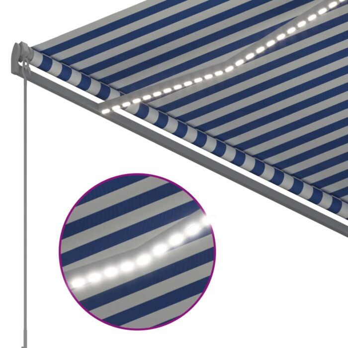 Τέντα Συρόμενη Χειροκίνητη με LED Μπλε/Λευκό 300 x 250 εκ. - Image 5