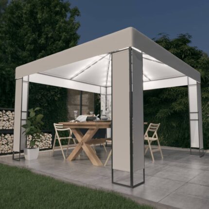 vidaXL Κιόσκι με Διπλή Οροφή και Φωτάκια LED Λευκό 3 x 3 μ.