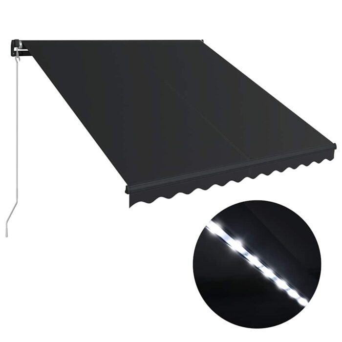 Τέντα Συρόμενη Χειροκίνητη με LED Ανθρακί 300 x 250 εκ. - Image 2