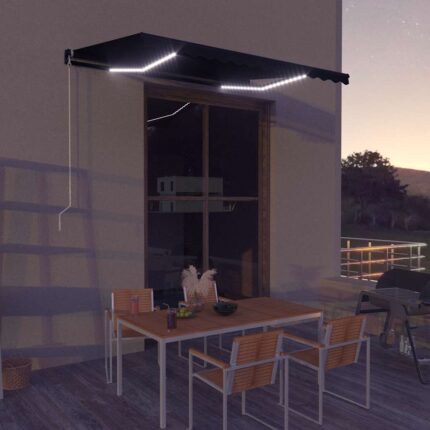 vidaXL Τέντα Συρόμενη Χειροκίνητη με LED Ανθρακί 350 x 250 εκ.