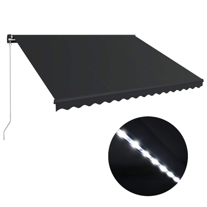 Τέντα Συρόμενη Χειροκίνητη με LED Ανθρακί 450 x 300 εκ. - Image 2