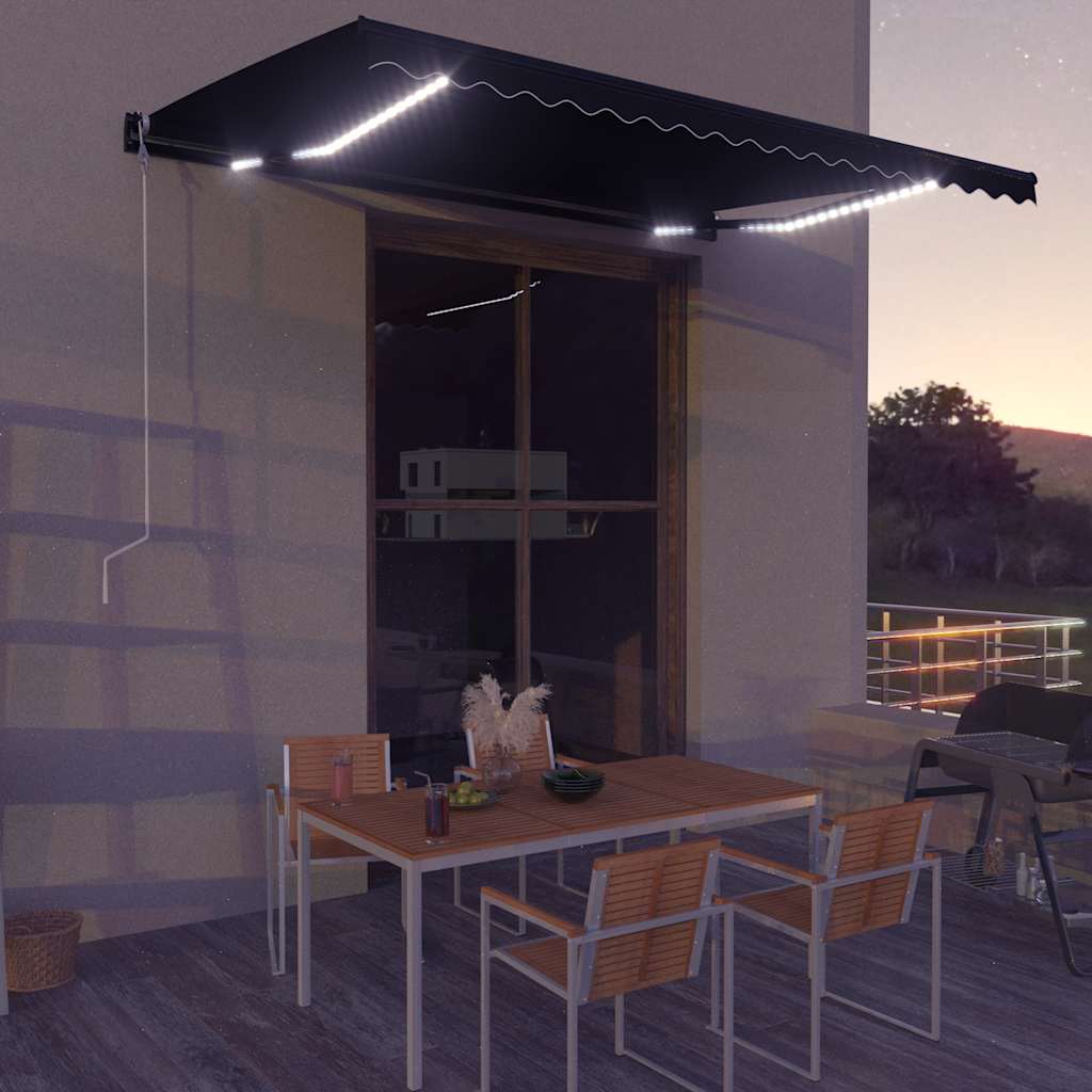vidaXL Τέντα Συρόμενη Χειροκίνητη με LED Ανθρακί 450 x 300 εκ. vidaXL Τέντα Συρόμενη Χειροκίνητη με LED Ανθρακί 450 x 300 εκ.