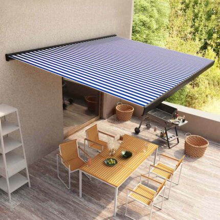 vidaXL Τέντα Κασετίνα με Μοτέρ Μπλε / Λευκή 350 x 250 εκ.