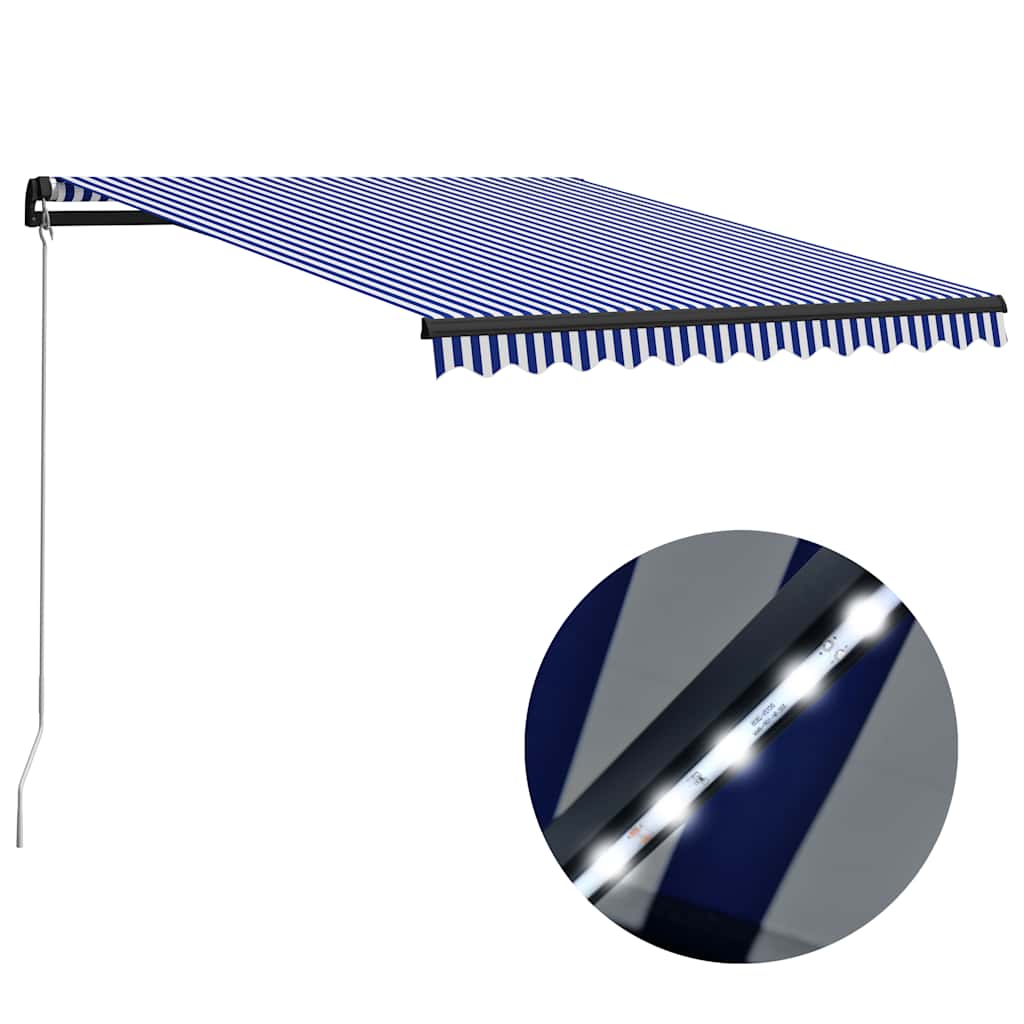 vidaXL Τέντα Συρόμενη Χειροκίνητη με LED Μπλε/Λευκό 300 x 250 εκ. vidaXL Τέντα Συρόμενη Χειροκίνητη με LED Μπλε/Λευκό 300 x 250 εκ.