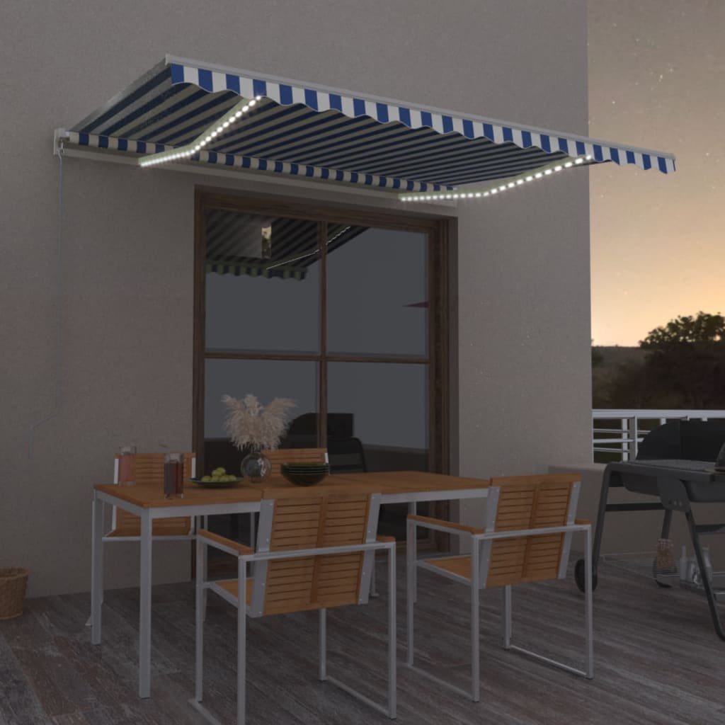vidaXL Τέντα Συρόμενη Χειροκίνητη με LED Μπλε / Λευκό 400 x 300 εκ. vidaXL Τέντα Συρόμενη Χειροκίνητη με LED Μπλε / Λευκό 400 x 300 εκ.