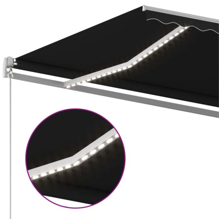 Τέντα Συρόμενη Χειροκίνητη με LED Ανθρακί 400 x 300 εκ. - Image 5