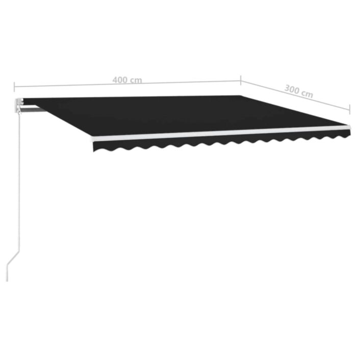 Τέντα Συρόμενη Χειροκίνητη με LED Ανθρακί 400 x 300 εκ. - Image 7